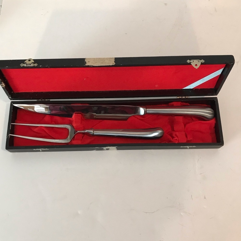 Carving Set Boxed Japanese Carving SET Knife / Fork in RED Velvet Original Box